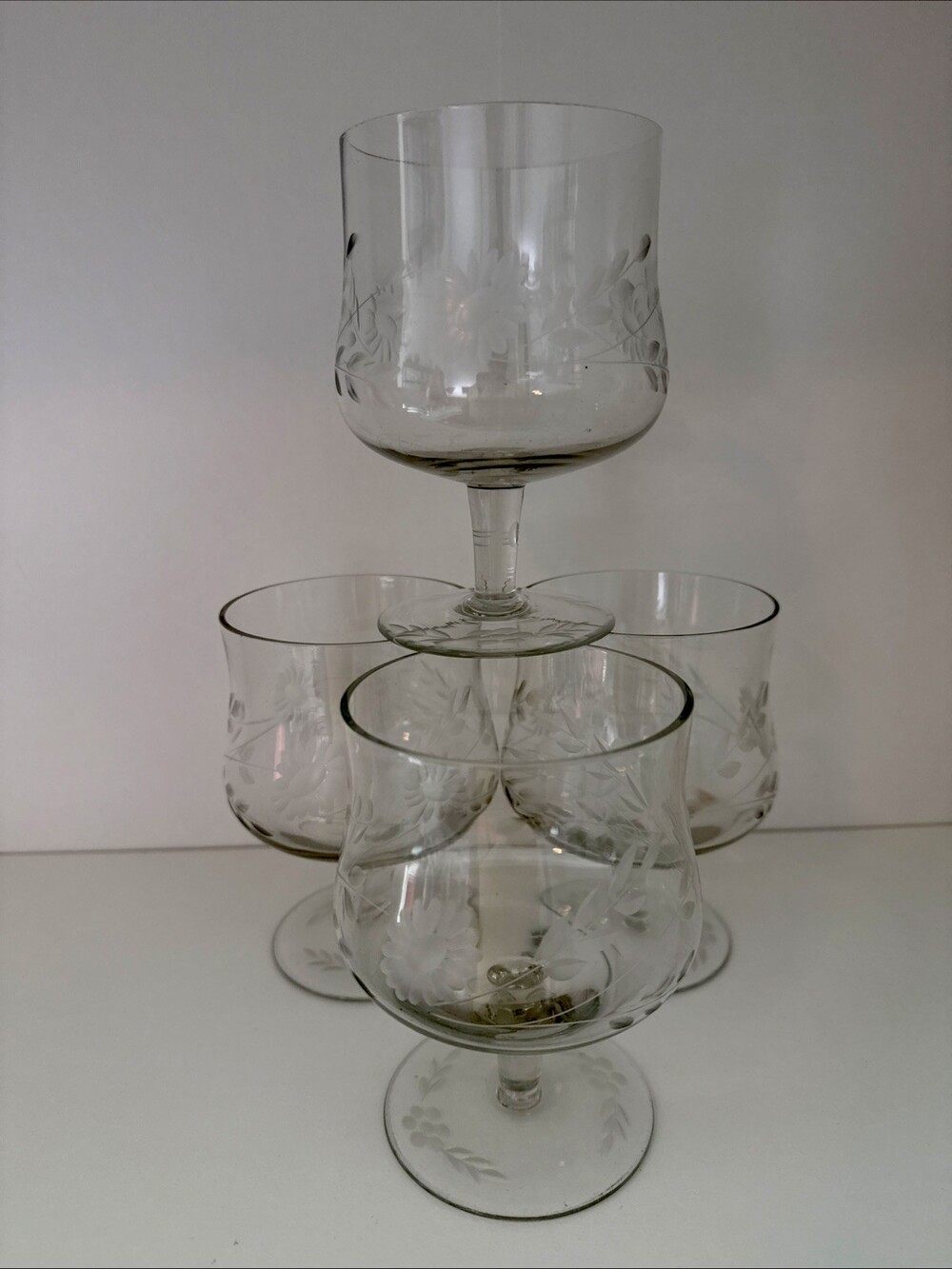 Arcadia Crystal Etched Floral Brandy Glasses (Set of 4)